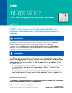Hot Topic: ASC 842 - Lessor accounting for operating lease receivables (July 22, 2019)